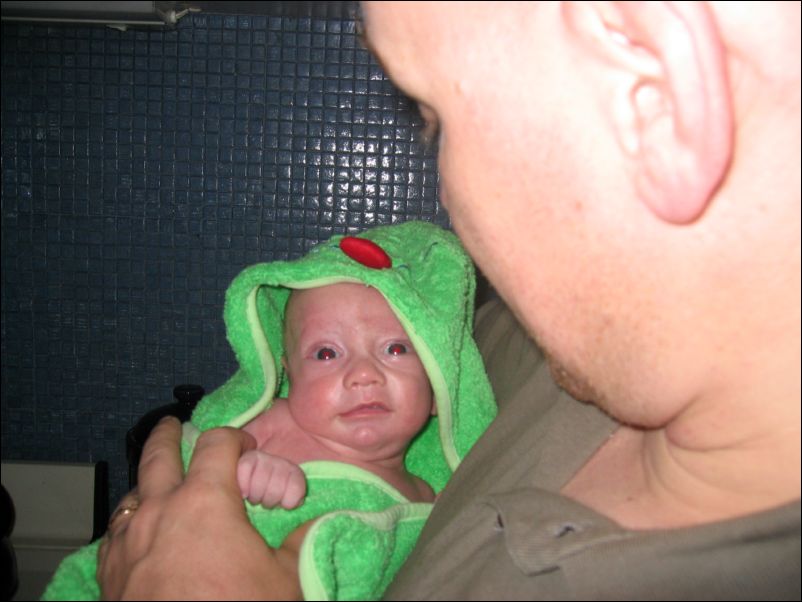 Sebastian in his frog towel